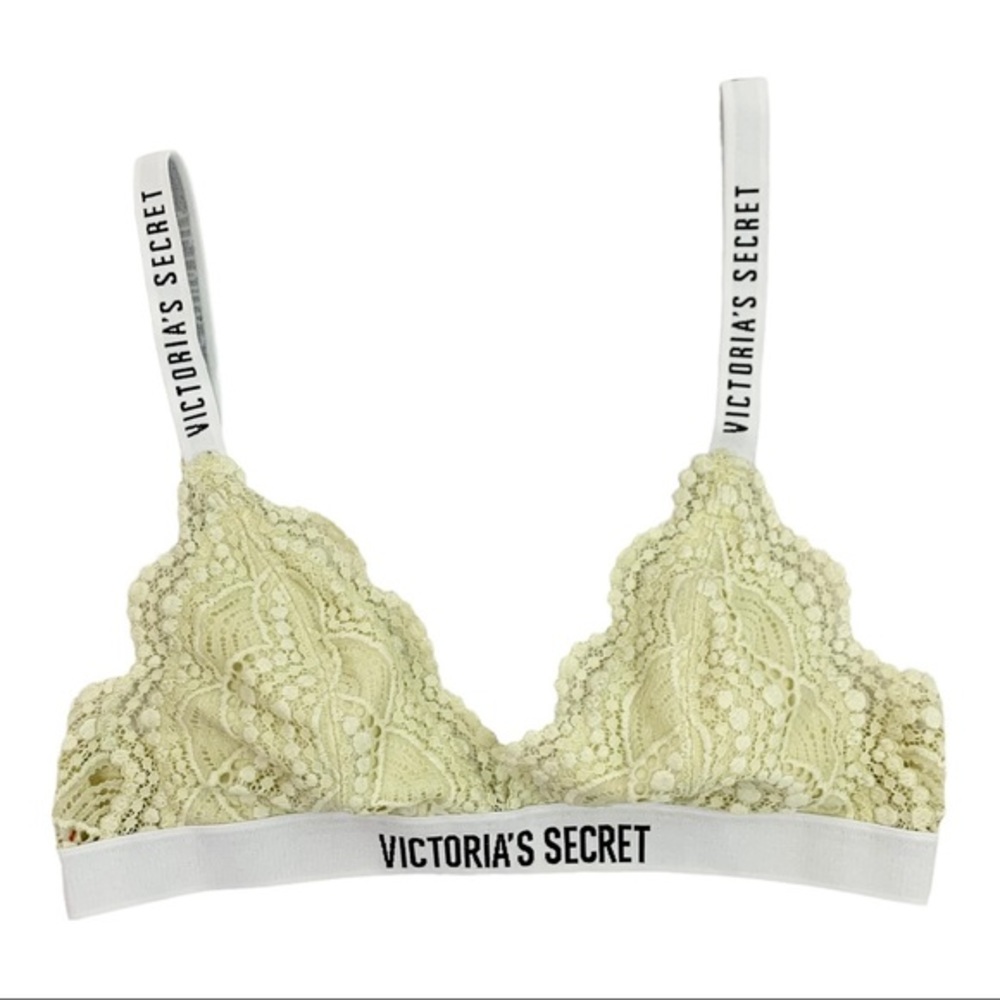 Victoria’s Secret Lace Triangle Logo Bralette Yellow White Size Small